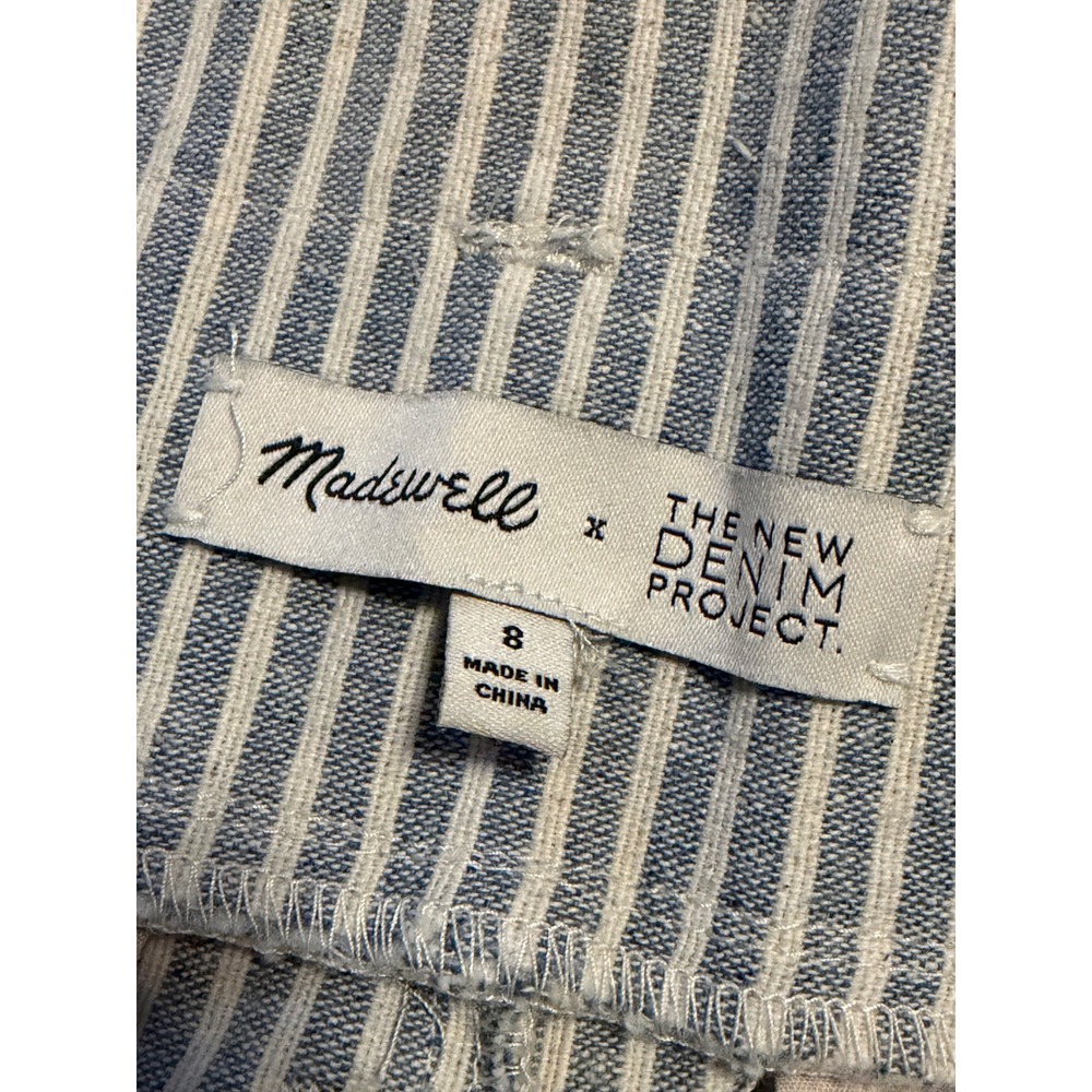 Madewell x The New Denim Project Striped Paperbag Pants Blue White K6367 Size 8 - Picture 4 of 7